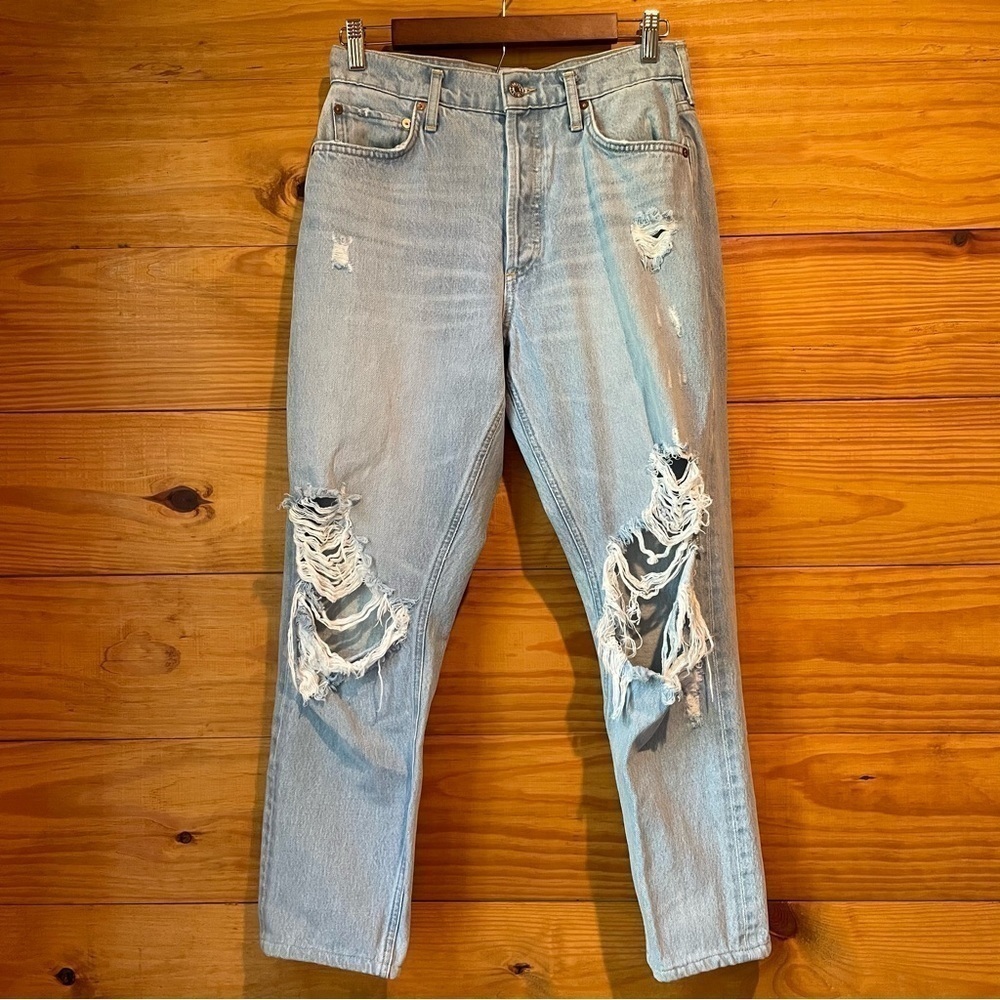 Agolde Jamie High Rise Classic Jeans in Ever More Light Wash Distressed 28
